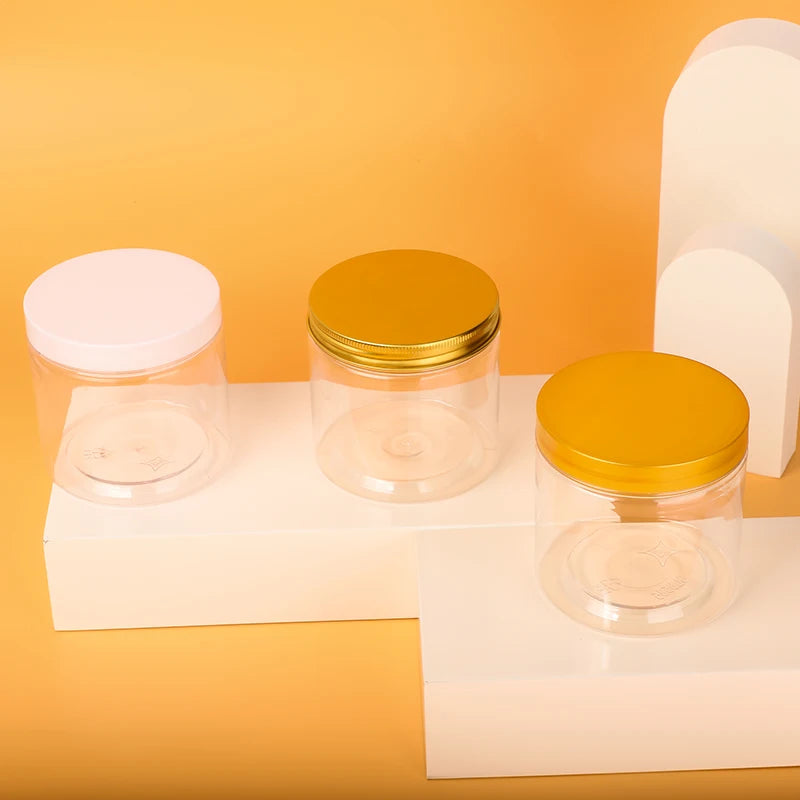 Cosmetic Jar 200g Empty Cosmetics Jar Packaging Transparent PlasticJar With Gold Lid