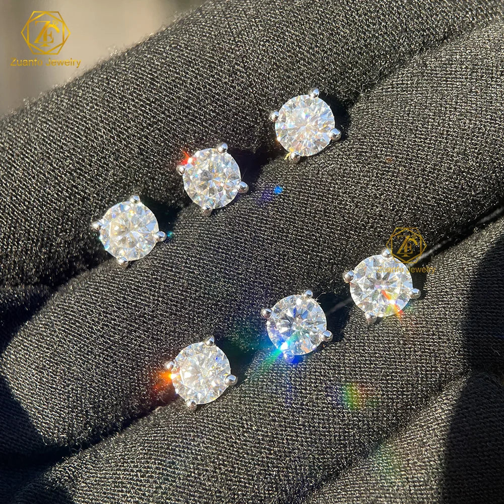 Wholesale Price S925 Silver Stud Earring Classic 4 Claws VVS Moissanite Diamond Screw Back Earrings