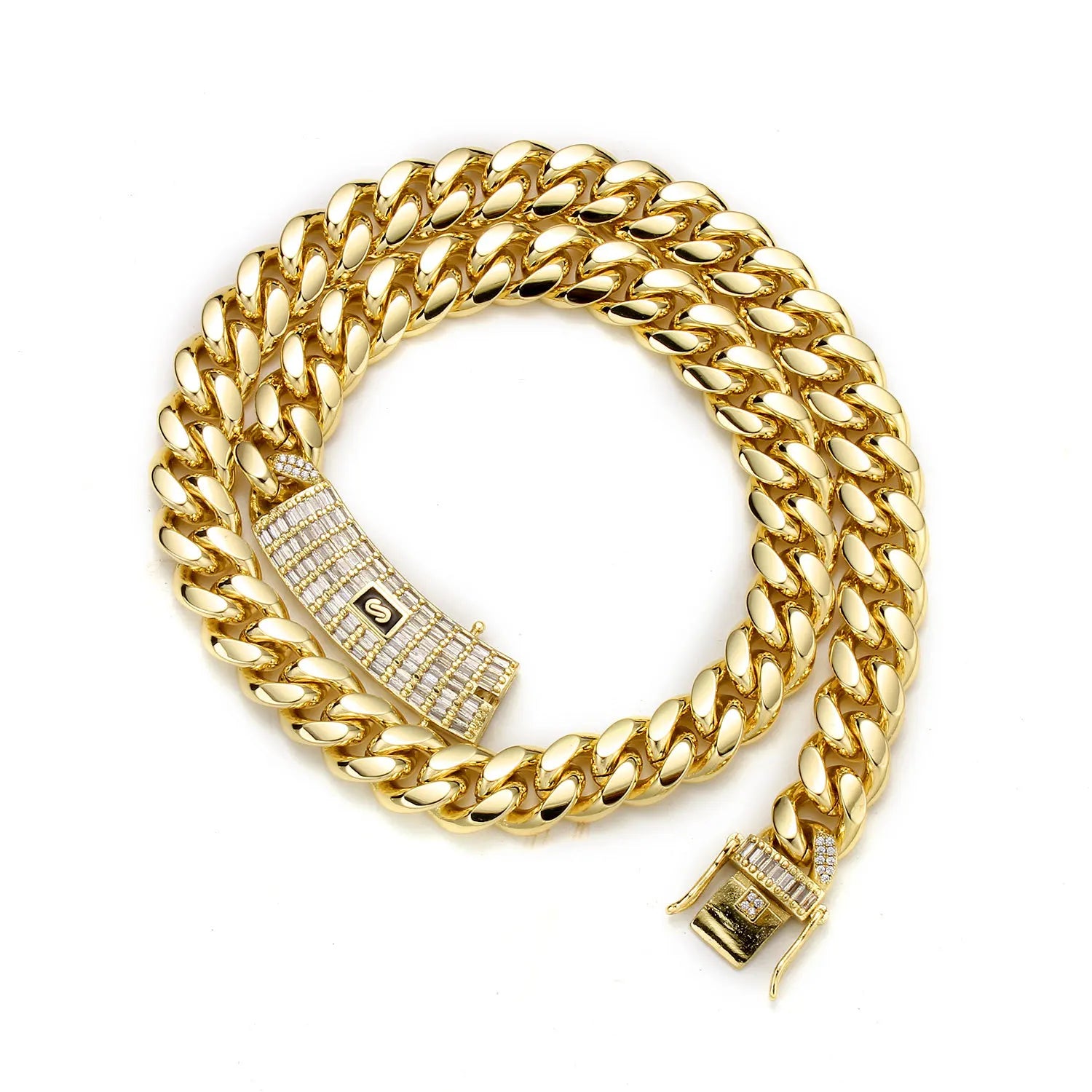 Stocks Mens 18k Gold Plated Stainless Steel Miami Cuban Link Chain Necklace