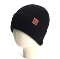 Custom Winter Warm Beanie Cap 100% Acrylic Knitted Beanie Hat With Leather Patch