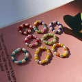 Freshwater Pearl Rings Charm Stretch Braided Colorful Rice Seed Beads Rings SR016