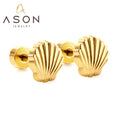 Ason Jewelry Wholesale New 18K Gold Plated Stud Earrings Stainless Steel Cute Shell Screw Plug Stud Earrings for Women Girls