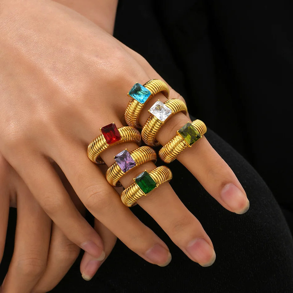 Stainless Steel Snake Ring for Women Luxury  Vintage Cubic Zirconia Jewelry Waterproof Gift Christmas Hand Accessories