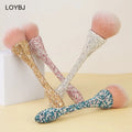 Luxury Bling Diamond Rose Gold Synthetic Hair Makeup Brush for Face Loose Powder Blush Contour Nail Dust