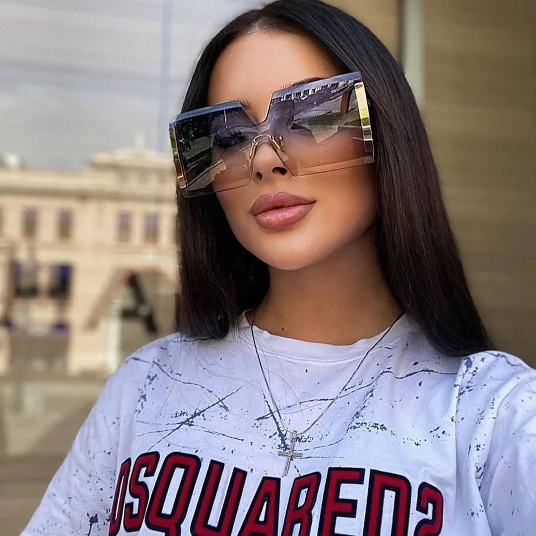 Glass Trendy Stock Square Fashion Sunglasses Women Oversized Sun Glasses Custom Logo Womens Sunglasses Glass