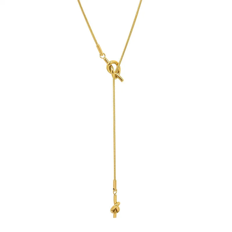 Minimalist Gold Knot Charm Necklace 18k Elegant Stainless Steel Tassel Necklace With Small Knot Fashion Jewelry for Women Gift