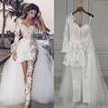 15389# Real Photos Boho Wedding Jumpsuit One Shoulder Appliques Lace Detachable Sweep Train Wedding Dress Sexy Bridal Gown