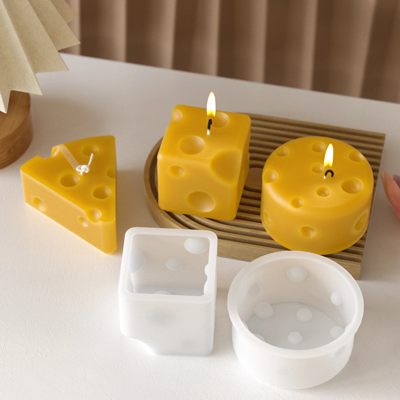 3D Cheese Stampi Silicone Per Candele Diy Triangle Round square Cheese Scented Candle Decoration Geometrical Silicone Mold