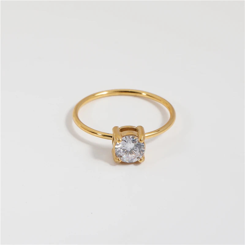 New Non Tarnish & Waterproof Simple Round Diamond Stainless Steel Rings for Women Gold Jewelry