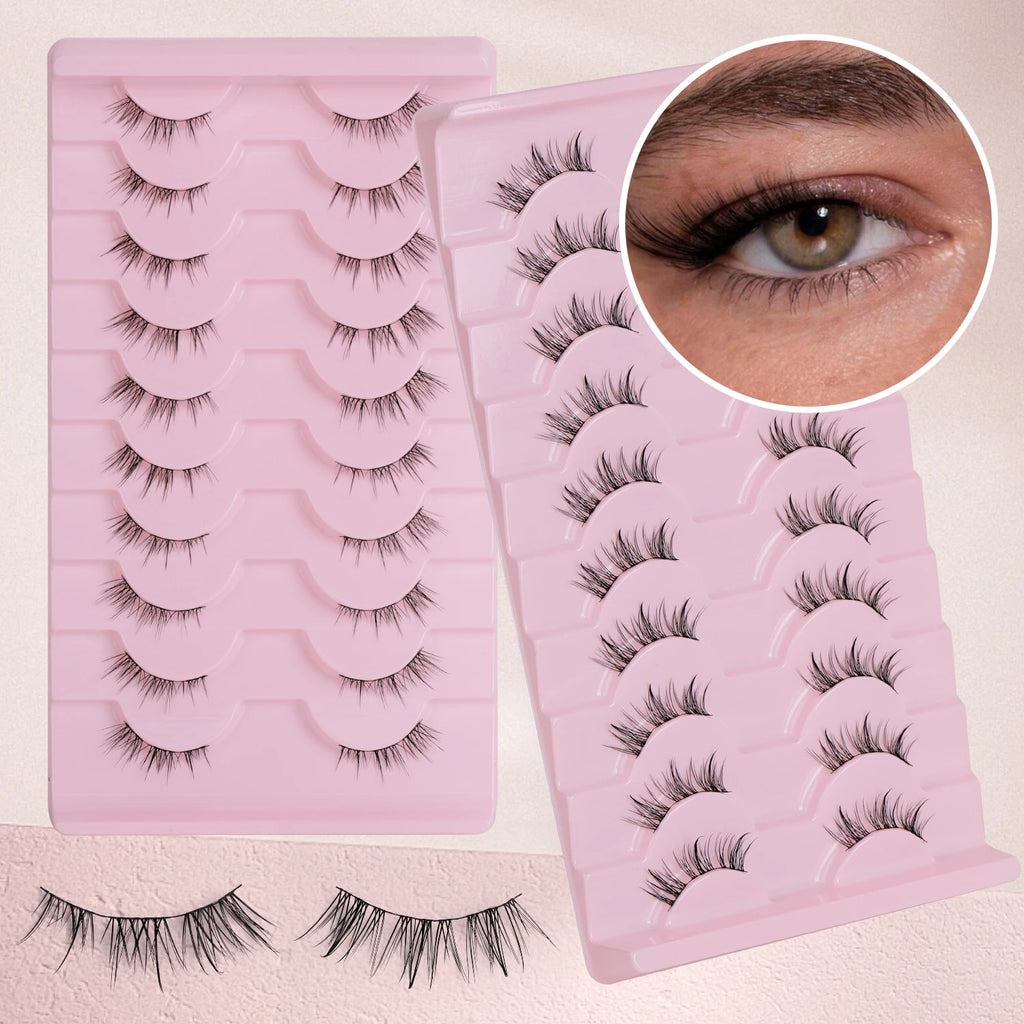 Wholesale Synthetic Half Eye Lashes 3D Faux Terminal Eyelash Customized Box Semi Lashes Cruelty-Free Reusable Natural Length