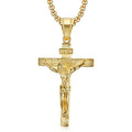 Men's Stainless Steel Gold Plated Cross Pendant Croix Jesus Necklace Christian Jewelry with Box Chain for Anniversary