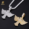 NUOYA Iced Out Full Diamond Cross Pendant Gold Silver Micro Pave Baguetter Angel Wings Cross Pendant for Hip Hop Men Women