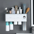 5-Star Rated Wall-Mounted Bathroom Rack Set No Punching Required Essential Toothbrush Holder Toothpaste Dispenser for Hotels for