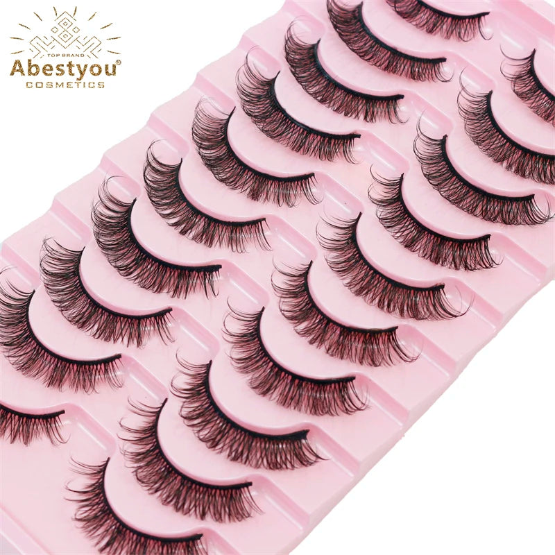 Abestyou 10 Pack Vegan Winged Russian Strip Lashes d Curl 20m Private Label Soft Black Colored Eyelash Wholesale De Pelo a Pelo