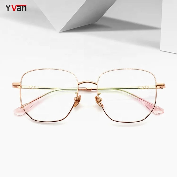 Titanium Unisex Rectangle Frames for Computer and Reading Eyeglasses Big Frame Pink Optical Eyewear