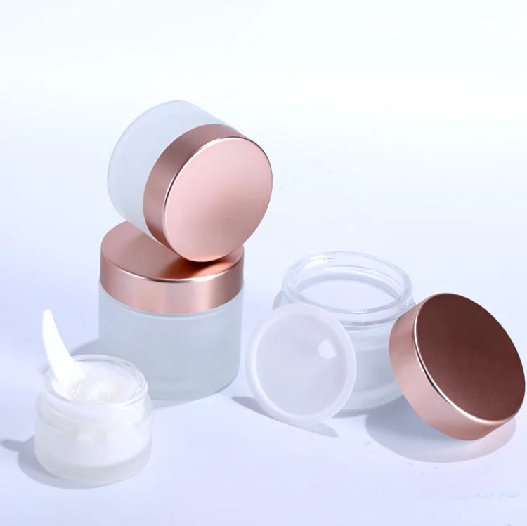 Wholesale 50g Pink Cream Bottles Cosmetic Container 20g 30g Empty Frosted clear Rose Gold Glass Jars
