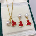 Red Gourd 18K Gold-plated Luxury Natural Freshwater Pearl Necklace Earrings Jewelry Pearl Set