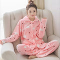 Women's Autumn and Winter Flannel Pajamas Winter Coral Cardigan Warm Pajamas Home Clothing Set