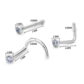 1Pcs G23 Titanium Gem Bone Nose Stud Nostril Piercings CZ Screw Stud Earring Nose Piercings Nariz Body Jewelry