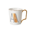 Solhui Nordic Alphabet Mug Ceramic Coffee Mugs Cup with Gold Rim and Gold Handle Printed Letters Wholesale