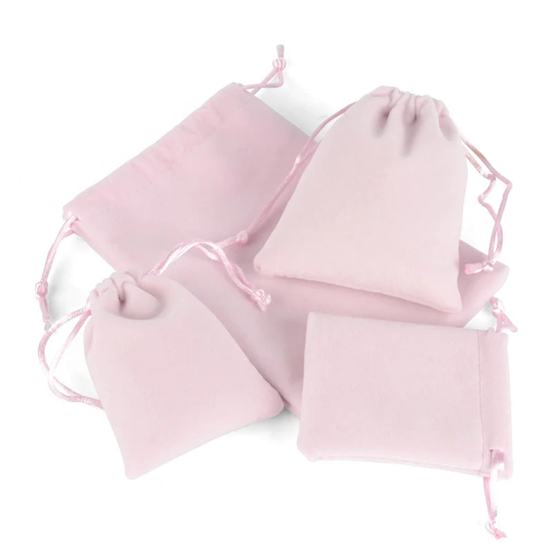 OEM ODM Bulk Dust Bags Pouch Manufacture Wholesales Custom Logo Bracelet Ring Jewelry Small Pink Drawstring Velvet Bags