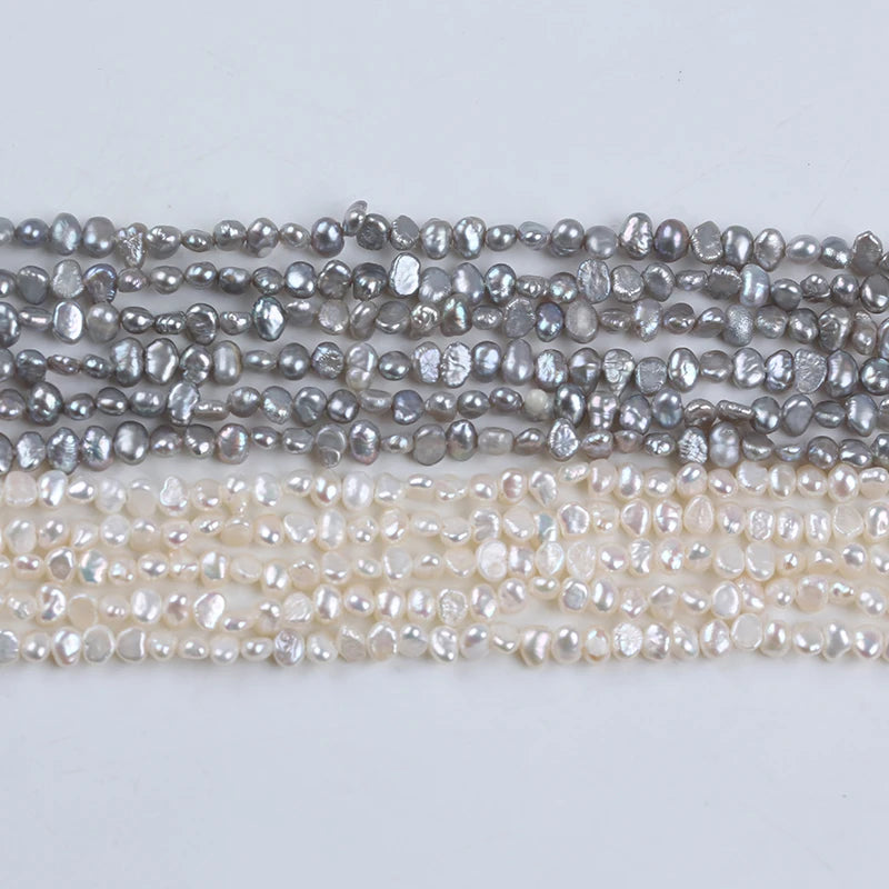 ZHUJI Natural Freshwater Pearl Strands 3-3.5mm White Black Button Shape for Jewelry Making Loose Pearls