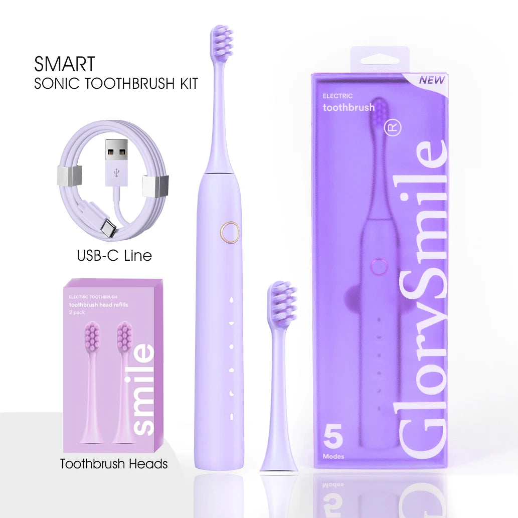 Portable Electric Toothbrush Less Numbness Handle Premium Sonic Toothbrush Kit Purple Color Glorysmile Toothbrush