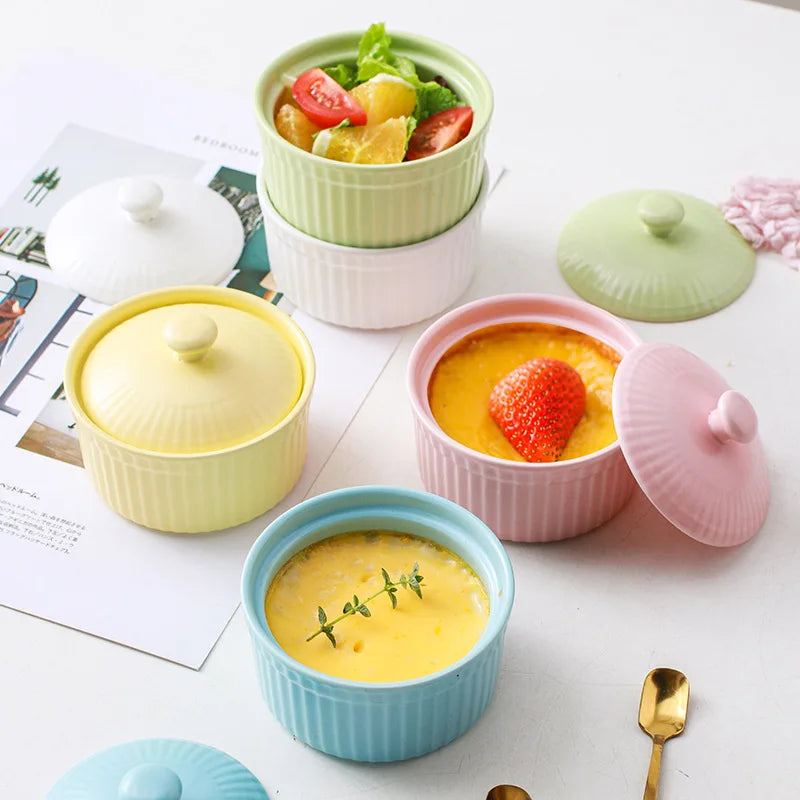 Ceramic Small Double Skin Baking Bowl Oven Ready Dessert & Casseroles Cup for Pudding Egg Pot Stew Serving