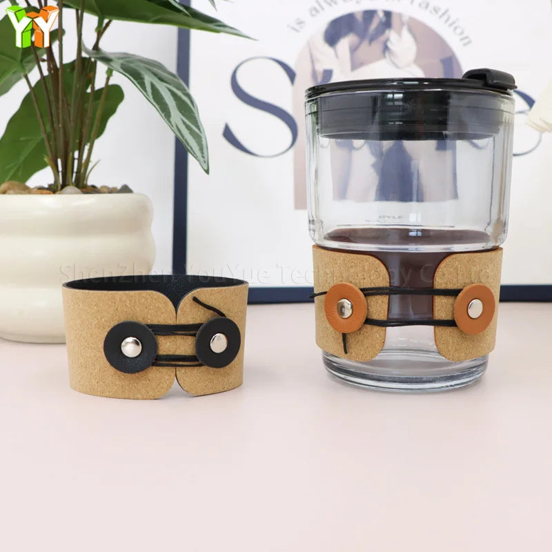 YY RTS Minimalist Ins Style Leather Cork Cup Holder Back to School Coffee Cup Tableware Case
