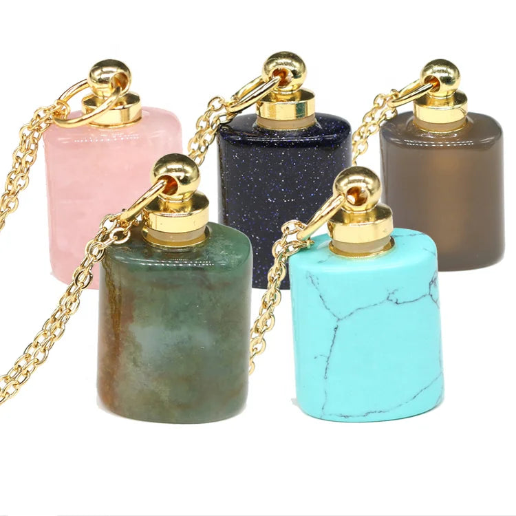Various Natural Crystal Perfume BottleEssential Oil Diffuser Car Fragrance GiftsGold Plated Aromatherapy Diffuser Jewelry