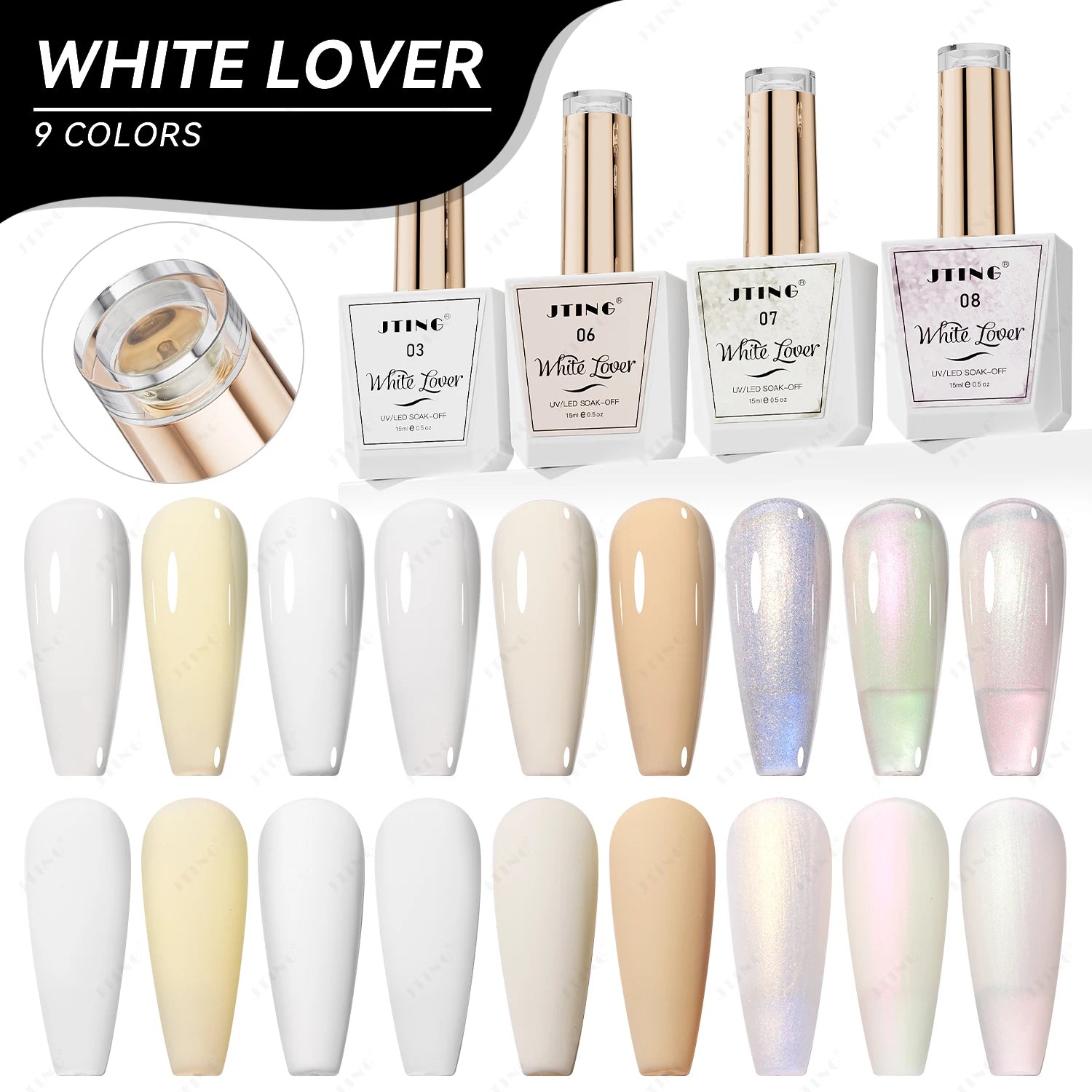 JTING High Pigment 9Colors Lover White Gel Collection Vegan Natural Quality Super White Milky White Gel Polish Set OEM Custom