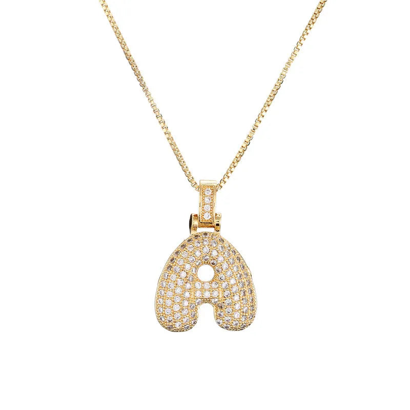Fashion Brass A-z Personalized Initial Cz Letter Pendant Box Chain Necklace for Women