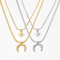 Jachon Vintage Titanium Star Necklace Women High Quality Gold Plated Stainless Steel Moon Choker Necklaces for Women's Jewelry