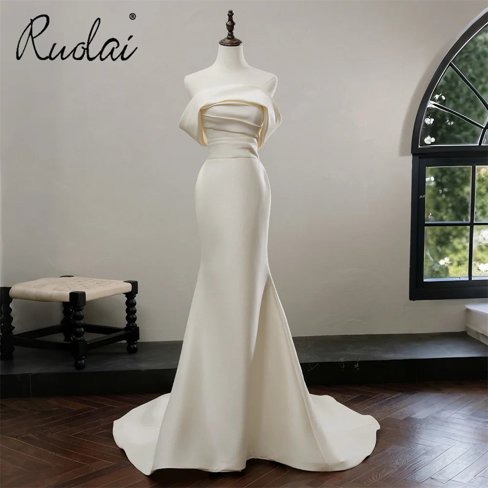 Ruolai QD06522 Mermaid Off Shoulder Satin Bridal Gowns Wedding Dresses for Women Bride