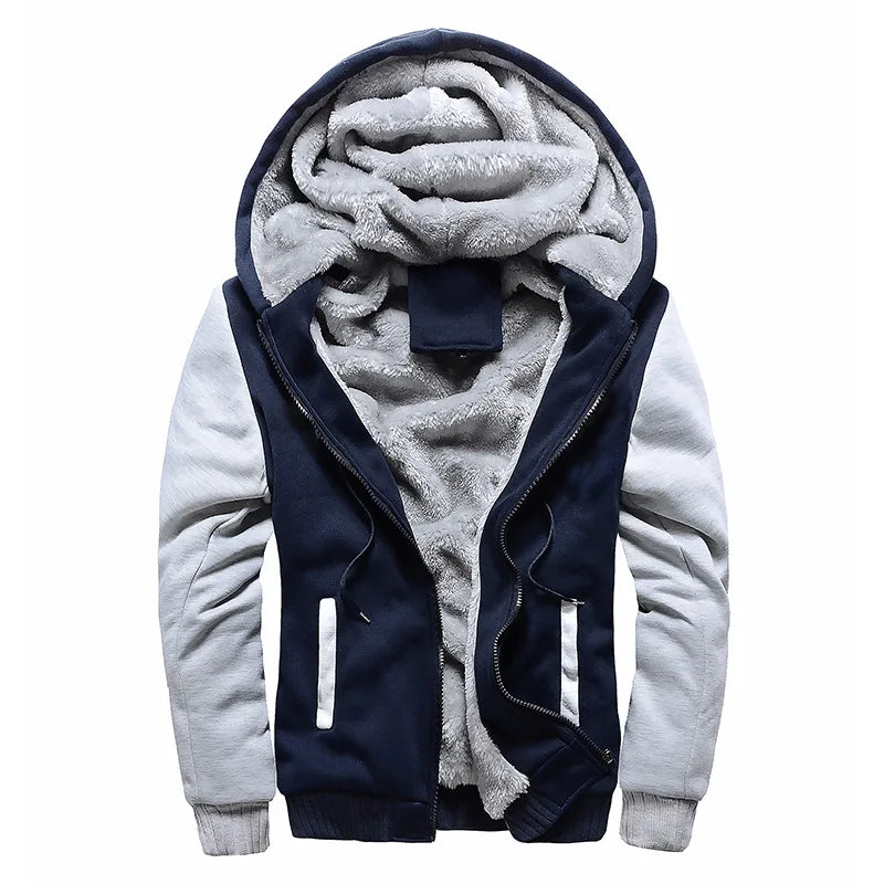 Men's Heavyweight Zip-Up Fleece Jacket Winter Thermal Hoodie with Anti-Shrink & Plus Size Features Solid Pattern