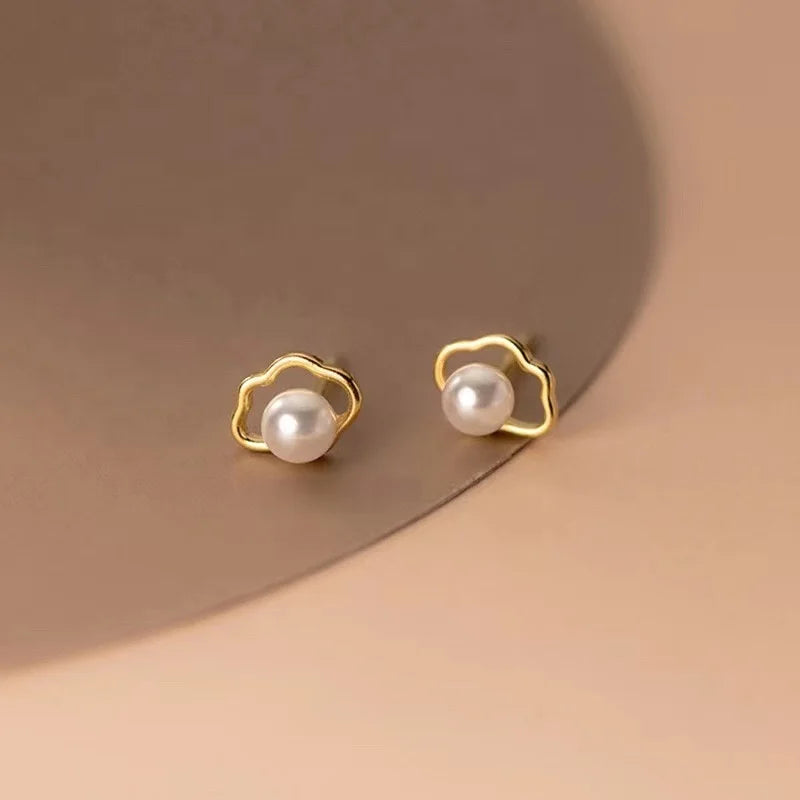 E2182 5-6mm DIY Natural Freshwater Pearl Charm Earrings Mounting Accessory 925 Sterling Silver Gold Plated  Jewelry for Women