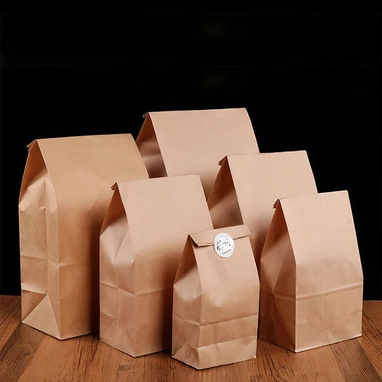 Food Grade Custom Printed Oil Resistant Biocompostable Degradable Coated Bread Packaging Brown or White Kraft Paper Bag