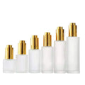 Frosted Glass Dropper Bottle 20ml 30ml 50ml 60ml 100ml Flat Shoulder Push Button Serum Gold Press Pump Essential Oil Bottles