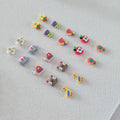Colorful Silver Chandelier Earrings with Palm Tree and Flower Cute Small Fashion Accessories