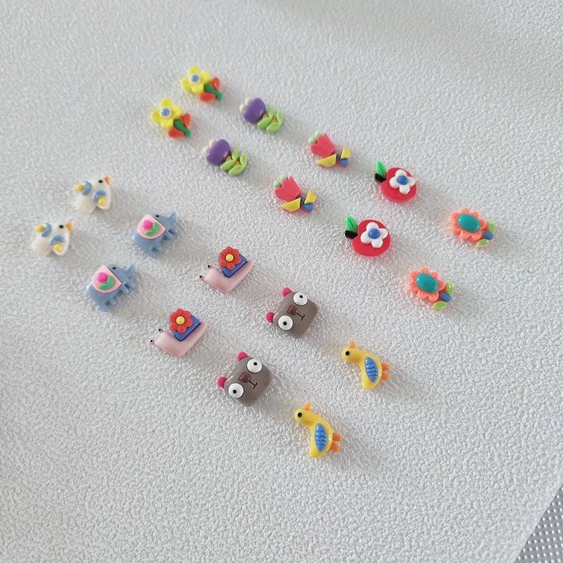 Colorful Silver Chandelier Earrings with Palm Tree and Flower Cute Small Fashion Accessories