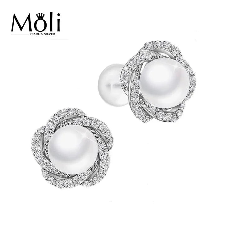 Classic Nest Design 7-8mm Freshwater Natural Real Pearl Stud Earring