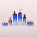 Hexagonal Light Blue Custom Logo 20 30 50 90 110 ml Packaging Skin Care Lotion Toner Face Cream Glass Bottle Set