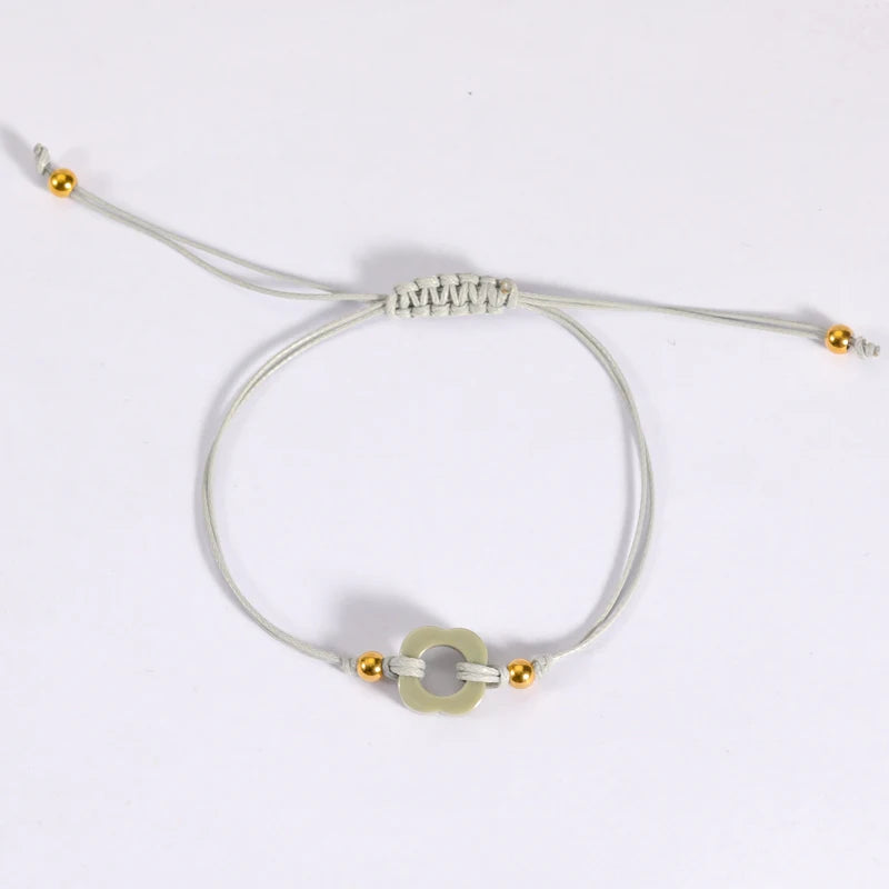 Hand Braided Jewelry Boho Circle Charm Pendant for Bracelet Making Adjustable Ceramic Delicate Flower Bracelets