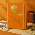 LABON Vintage Travel Hot Air Balloon and Compass Deboss Brown PU Leather 160GSM Journal Notebook with Elastic Band