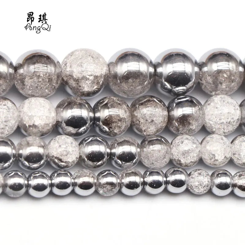 Wholesale Round Loose Plated Silver Color Snow Cracked Glass Beads for Jewelry Making