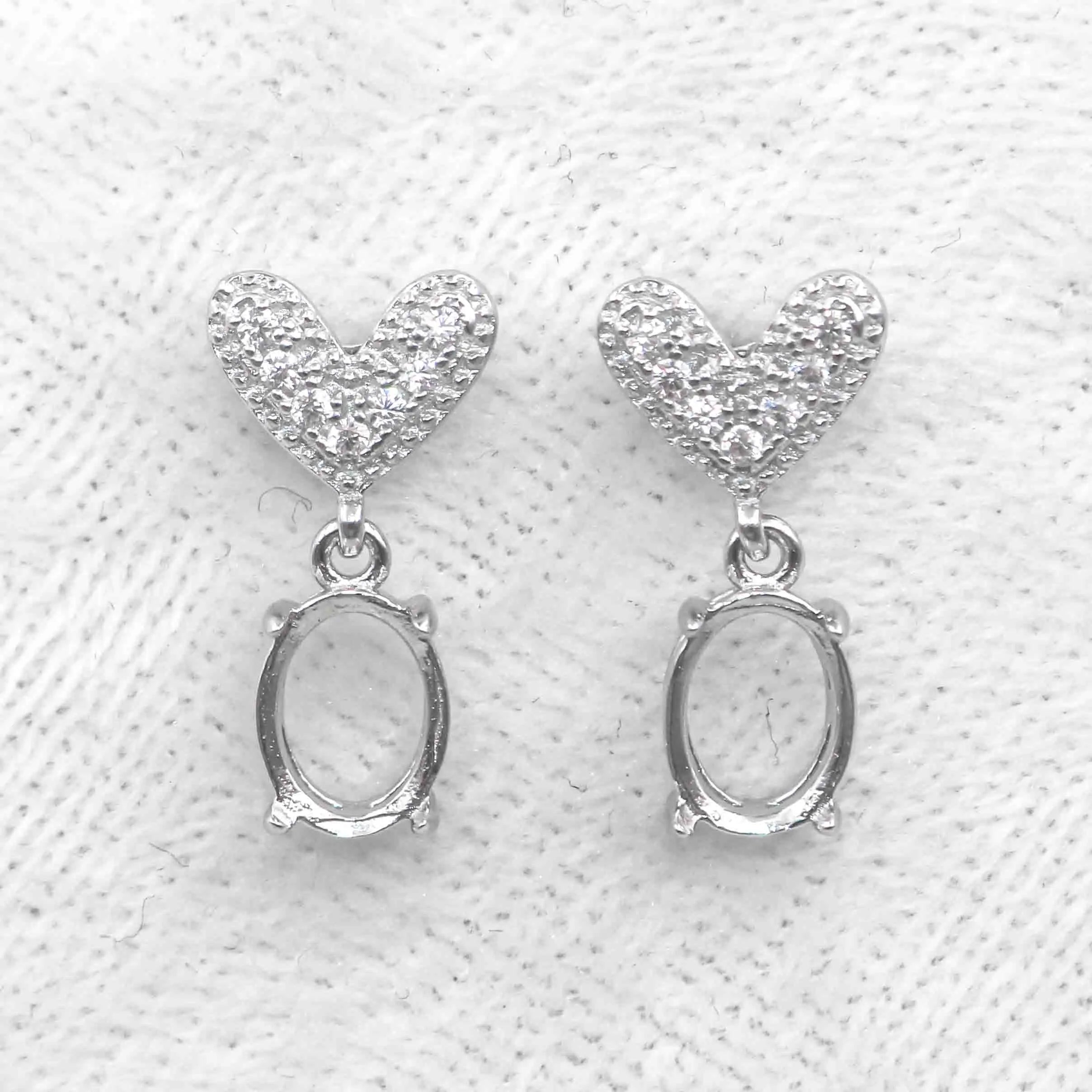 Sterling Silver 5*7/6*8mm Semi Mount Stud Earring Empty Blank Claws Setting S925 Base Holder Without Center Stone for DIY Inlay