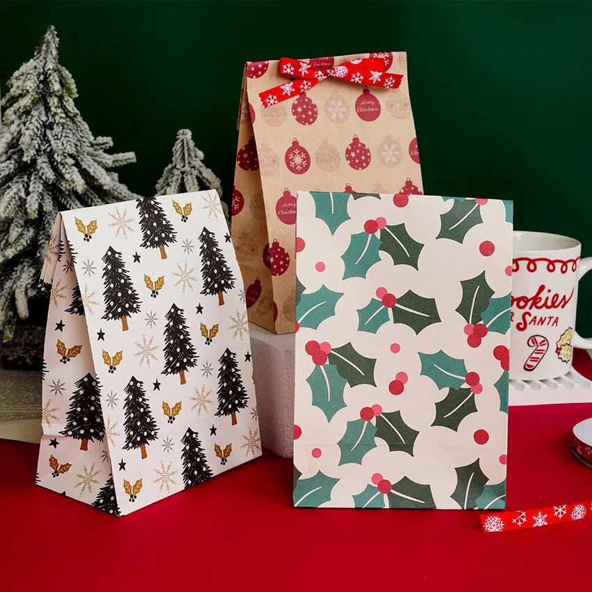 Merry Christmas Favor Paper Bag Santa Snowman Candy Chocolate Cookie Baking Pastry Treat Gift Paper Bag