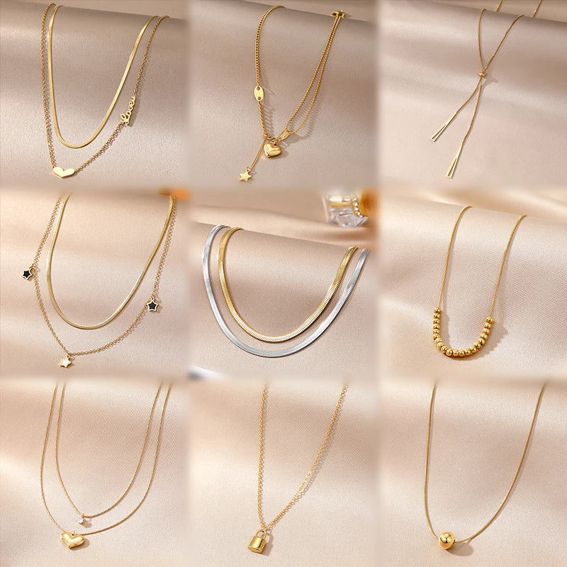 Hot Sale  Stainless Steel Necklace for Women Exquisite Simple Popular Pendant Necklaces 18k Gold Plated Chain Jewelry
