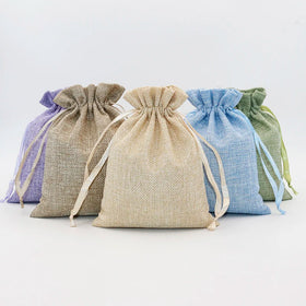 Custom Logo Linen Gift Bags Packing Jewelry Drawstring Pouch Linen Gift Storage Pouches Dust Bag