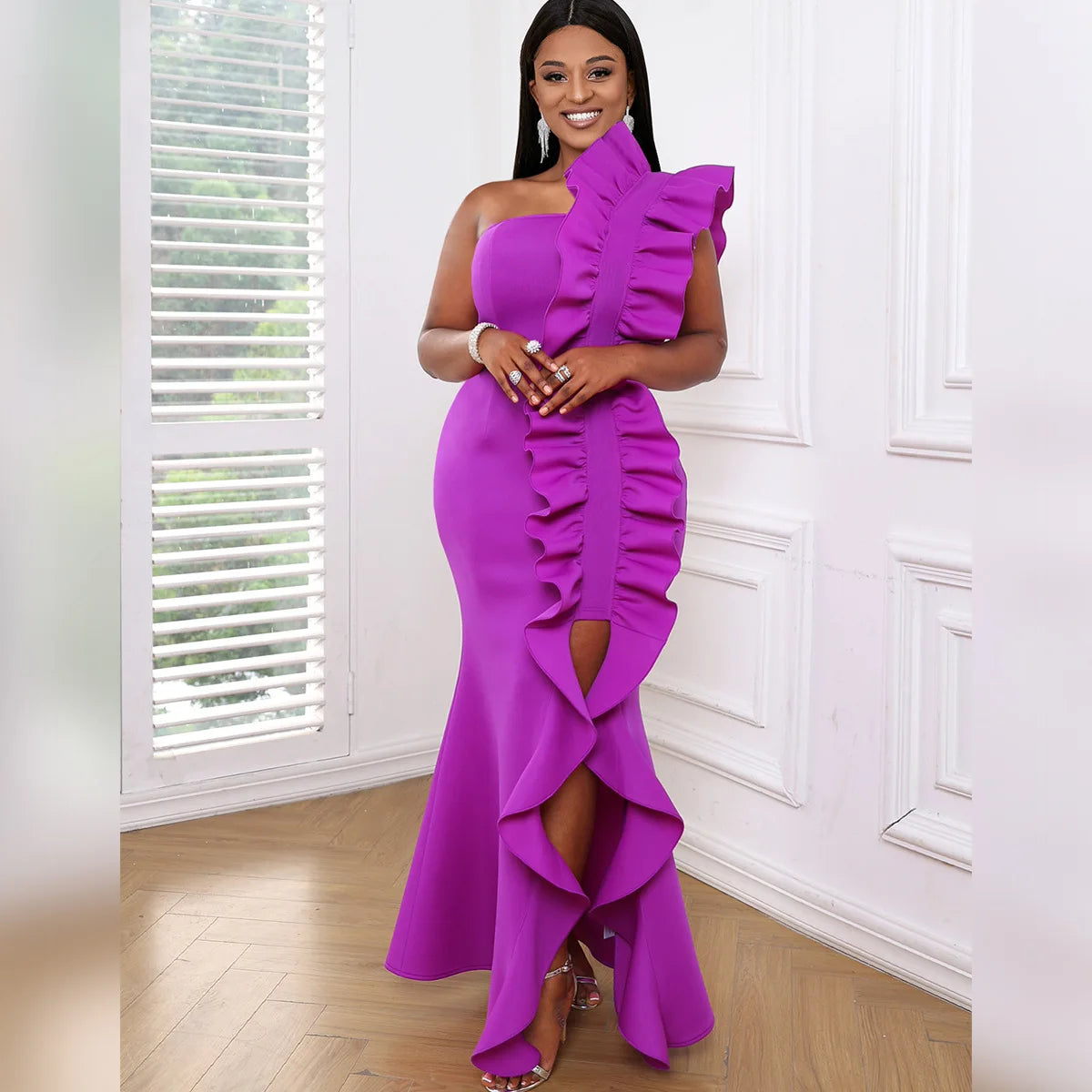 AL1535 2025 hot sale Wholesale Custom Luxury Elegant Purple Fashion Hot Gown Long Lace Evening Dress Bridesmaid Dress